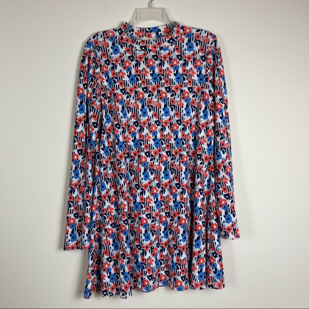 Red white and blue floral long sleeve dress